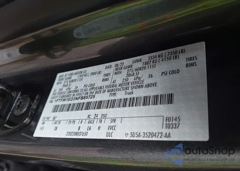 2022 Ford F-150 Platinum из США, поврежденный, VIN 1FTFW1ED3NFB85725